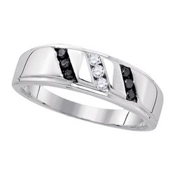 925 Sterling Silver White 0.25CTW-BLACK DIAMOND MENS RI