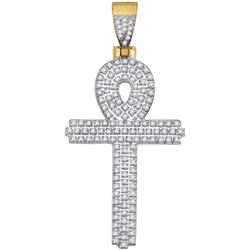 10kt Yellow Gold Mens Round Diamond Ankh Cross Religiou