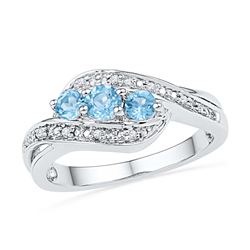 Sterling Silver Womens Round Lab-Created Blue Topaz 3-s