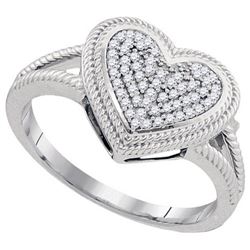 10KT White Gold 0.15CTW DIAMOND MICRO-PAVE HEART RING