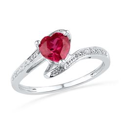 10kt White Gold Womens Heart Lab-Created Ruby Diamond-a