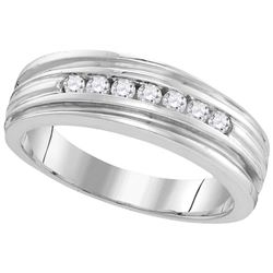 10kt White Gold Mens Round Diamond Ridged Edges Wedding