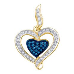 14K Yellow-gold 0.27CT BLUE DIAMOND HEART PENDANT