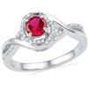 Image 1 : 10kt White Gold Womens Round Lab-Created Ruby Solitaire