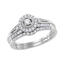 10kt White Gold Womens Round Diamond Halo Bridal Weddin