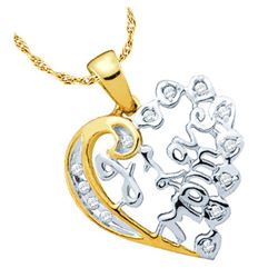 925 Sterling Silver Yellow 0.12CTW DIAMOND HEART PENDAN