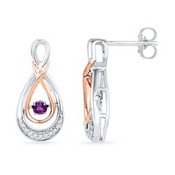 Sterling Silver Womens Round Lab-Created Amethyst Dangl