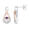 Image 1 : Sterling Silver Womens Round Lab-Created Amethyst Dangl