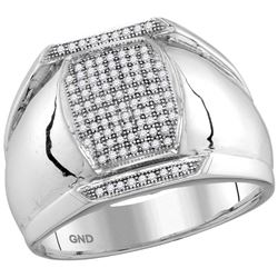 10kt White Gold Mens Round Pave-set Diamond Vertical Re