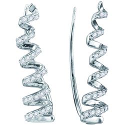 10kt White Gold Womens Round Diamond Coil Climber Earri