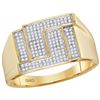 Image 1 : 10kt Yellow Gold Mens Round Pave-set Diamond Angle Rect