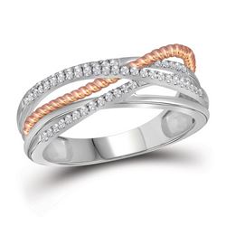 10kt White Gold Womens Round Diamond Rose-tone Rope Cro