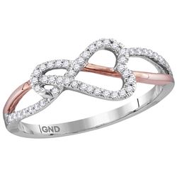 10kt White Gold Womens Round Diamond Heart Rose-tone Wo