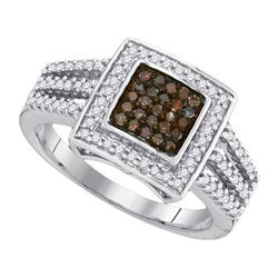 10KT White Gold 0.50CTW COGNAC DIAMOND MICRO-PAVE RING