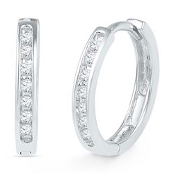 10KT White Gold 0.16CTW DIAMOND HOOPS EARRING