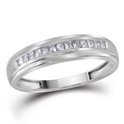 10kt White Gold Womens Princess Diamond Single Row Wedd