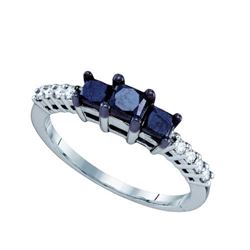 10K White-gold 0.98CTW BLACK DIAMOND 3 STONE RING