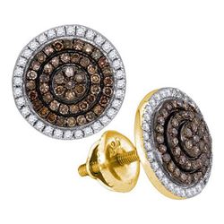 10K Yellow-gold 0.55CTW COGNAC DIAMOND MICRO-PAVE EARRI