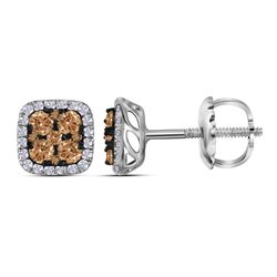 14kt White Gold Womens Round Cognac-brown Colored Diamo