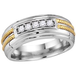 10kt White Gold Mens Round Pave-set Diamond Double Rope