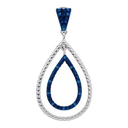 925 Sterling Silver White 0.10CTW-DIA BLUE DIAMOND PEND