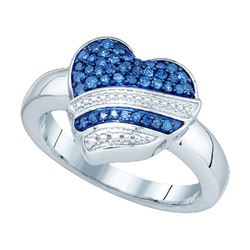 10KT White Gold 0.33CTW BLUE DIAMOND HEART RING