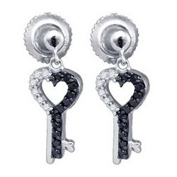 10KT White Gold 0.17CT DIAMOND KEY EARRINGS