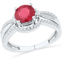 10kt White Gold Womens Round Lab-Created Ruby Solitaire