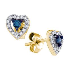 10K Yellow-gold 0.21CT BLUE DIAMOND HEART EARRINGS