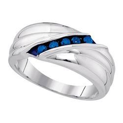 925 Sterling Silver White 0.33CTW-BLUE DIAMOND MENS RIN