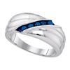 Image 1 : 925 Sterling Silver White 0.33CTW-BLUE DIAMOND MENS RIN