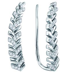 10kt White Gold Womens Round Diamond Tapered Leaf Climb