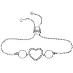 Sterling Silver Womens Round Natural Diamond Heart Love