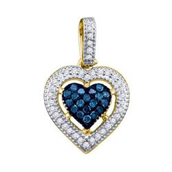 10K Yellow-gold 0.21CTW BLUE DIAMOND HEART PENDANT