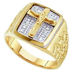 10K Yellow-gold 0.01CTW ROUND DIAMOND MENS CROSS FASHIO