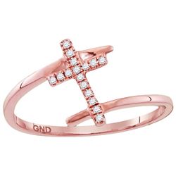 10kt Rose Gold Womens Round Diamond Bisected Cross Reli