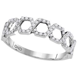 10kt White Gold Womens Round Diamond Polygon Woven Band