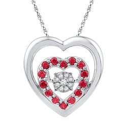 Sterling Silver Womens Round Lab-Created Ruby Heart Mov