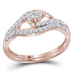 10kt Rose Gold Womens Round Diamond 2-Stone Bridal Wedd