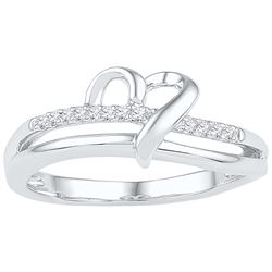 Sterling Silver Womens Round Diamond Heart Ring 1/20 Ct
