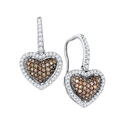10kt White Gold Womens Cognac-brown Colored Diamond Hea