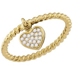 10kt Yellow Gold Womens Round Diamond Heart Dangle Rope