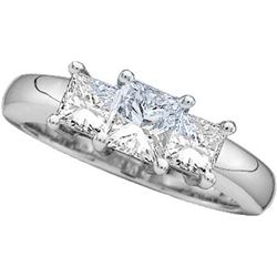 14kt White Gold Womens Princess Natural Diamond 3-stone