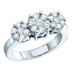 10KT White Gold 0.25CTW ROUND DIAMOND 3FLOWER LADIES FA