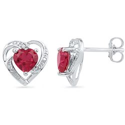 10kt White Gold Womens Round Lab-Created Ruby Heart Lov