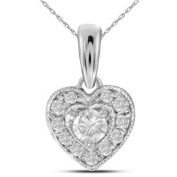 14kt White Gold Womens Round Diamond Solitaire Heart Pe