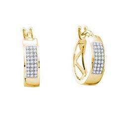 10KT Yellow Gold 0.16CTW DIAMOND MICRO PAVE HOOPS