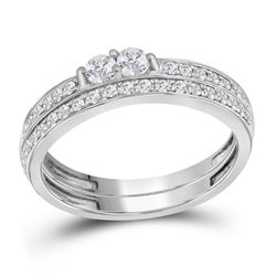 10kt White Gold Womens Round Diamond 2-Stone Bridal Wed