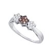 Image 1 : 10KT White Gold 0.26CT COGNAC DIAMOND FLOWER RING
