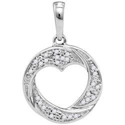 10kt White Gold Womens Round Diamond Circle Heart Cutou